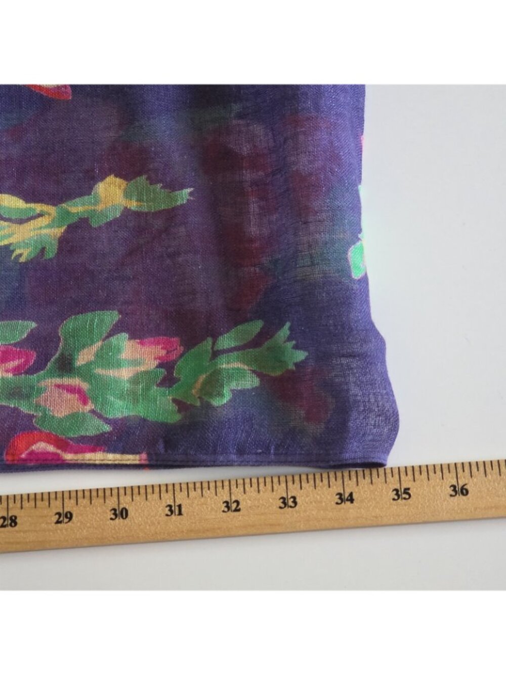 Powder UK 100% Linen Floral Scarf Wrap Purple Pink Watercolor Botanical Fringe - Picture 5 of 14